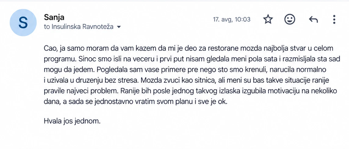 Email recenzija Sanje o obrocima van kuće